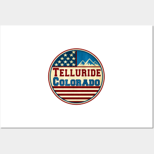 Telluride Colorado Skiing Mountains Stars And Stripes Ski Posters and Art